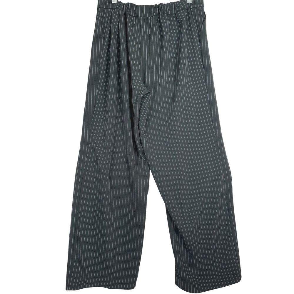 Nicole Miller New York Trouser Pants L Gray Pinstripe Wide Leg High Rise Office - Picture 5 of 10